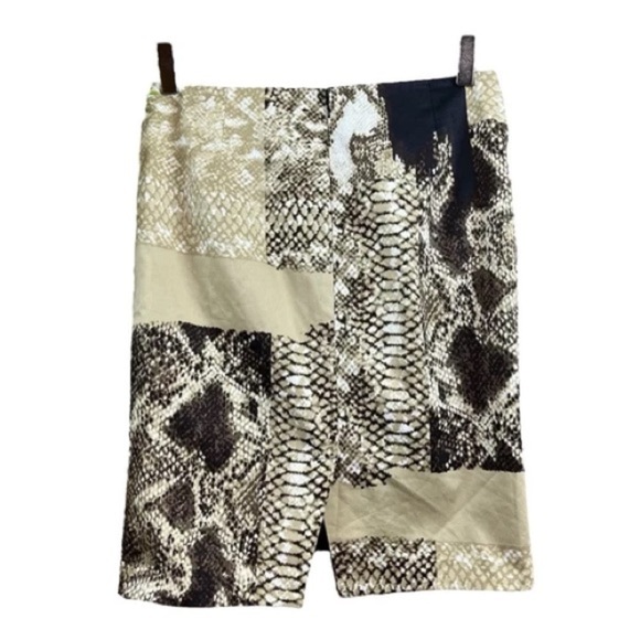 Elie Tahari Animal Snake Print Colorblock Pencil Skirt Beige Brown Black Size 4 - Picture 2 of 6